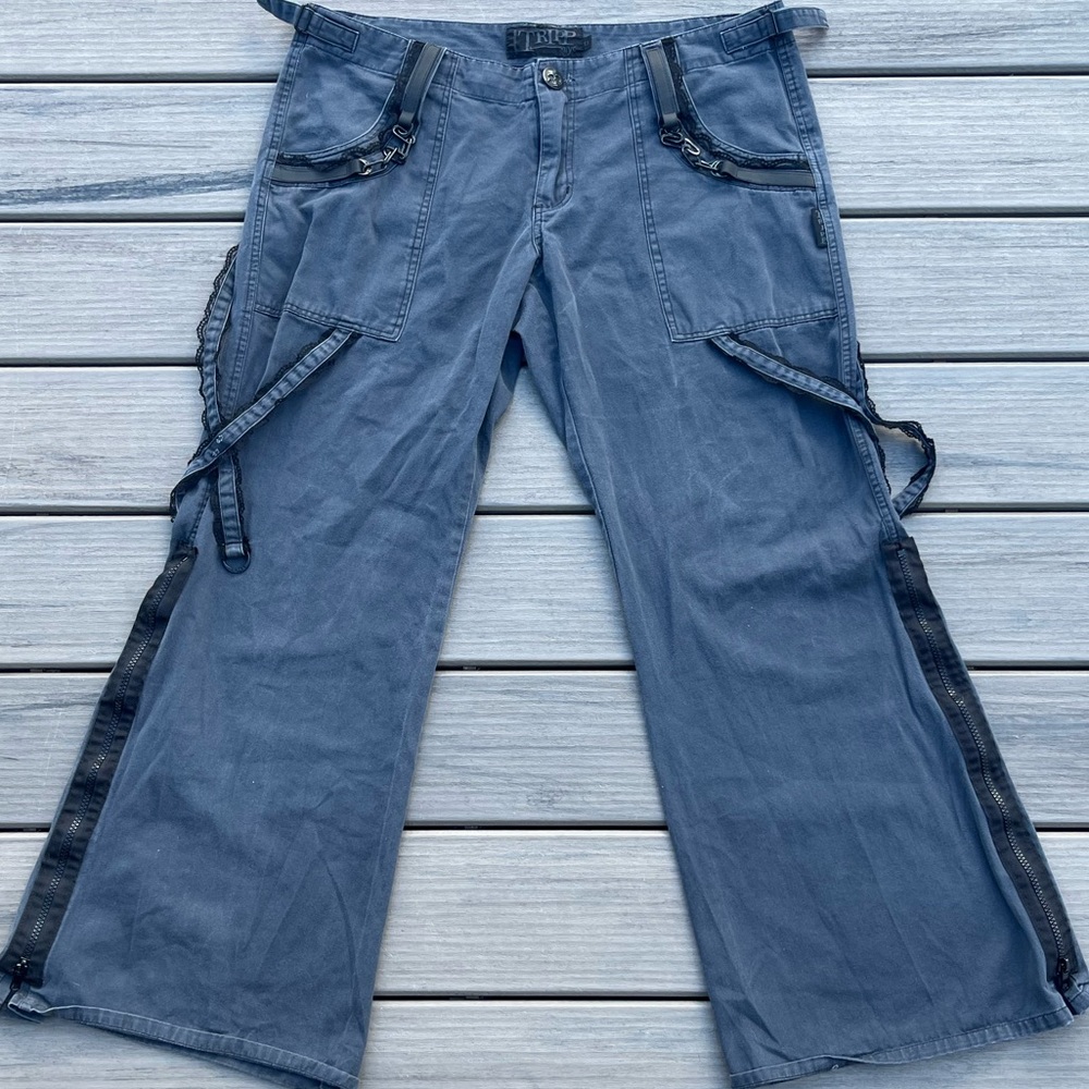 Tripp NYC; Charcoal Grey; Flared Cargo; Black Chains & Lace Details; Juniors 13